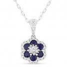 0.70 ct Round Cut Blue Corundum & Diamond 14k White Gold Flower Necklace Pendant 0.70 ct Round Cut Blue Corundum & Diamond 14k White Gold Flower Necklace Pendant