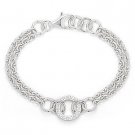 925 Sterling Silver Gold Plated Cubic Zirconia Cable Link Italian Chain Bracelet