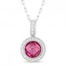2.00 ct Checkerboard Pink Corundum Diamond Halo Pendant 14k White Gold Necklace 2.00 ct Checkerboard Pink Corundum Diamond Halo Pendant 14k White Gold Necklace