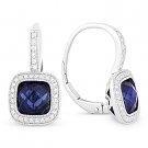 4.43ct Blue Corundum Gem Diamond Halo Leverback Dangling Earrings 14k White Gold 4.43ct Blue Corundum Gem Diamond Halo Leverback Dangling Earrings 14k White Gold