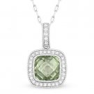 1.60ct Green Amethyst Gemstone Diamond Halo Pave 14k White Gold Necklace Pendant 1.60ct Green Amethyst Gemstone Diamond Halo Pave 14k White Gold Necklace Pendant