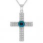 Evil Eye Bead & Cross Pendant Turkish Nazar Greek Charm Sterling Silver Necklace