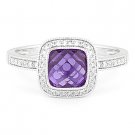 1.56ct Checkerboard Amethyst Round Cut Diamond Pave Halo Ring in 14k White Gold