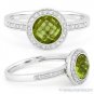 1.49ct Checkerboard Peridot Round Cut Diamond Halo Setting 14k White Gold Ring