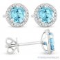 1.31 ct Round Cut Blue Topaz & Diamond Halo Martini Stud Earrings 14k White Gold