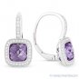 3.11ct Checkerboard Amethyst Diamond Dangling Leverback Earrings 14k White Gold