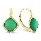 3.72ct Green Agate White Topaz Doublet Diamond Dangling 14k Yellow Gold Earrings