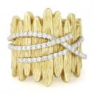 0.64ct Diamond Right-Hand Fashion Band Wood Design Heavy Ring in 14k Yellow Gold