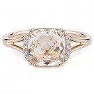 2.37ct Checkerboard Cushion Cut White Topaz Gem Round Cut Diamond Ring 14k Gold