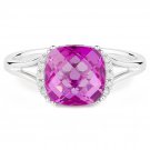 3.55ct Cushion Cut Pink Corundum Gem & Round Cut Diamond Ring in 14k White Gold
