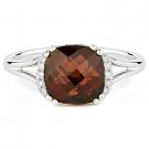 3.00ct Checkerboard Cushion Cut Garnet Round Cut Diamond Ring in 14k White Gold