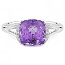 2.40ct Cushion Cut Amethyst Gemstone & Round Cut Diamond Ring in 14k White Gold 2.40ct Cushion Cut Amethyst Gemstone & Round Cut Diamond Ring in 14k White Gold
