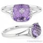 2.40ct Cushion Cut Amethyst Gemstone & Round Cut Diamond Ring in 14k White Gold