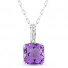1.34 ct Cushion Cut Amethyst Gemstone & Diamond Pendant Necklace 14k White Gold 1.34 ct Cushion Cut Amethyst Gemstone & Diamond Pendant Necklace 14k White Gold
