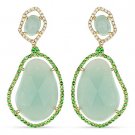 31.80 ct Amazonite, Green Garnet, & Diamond Dangling Earrings in 14k Yellow Gold