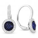 4.00 ct Blue Corundum Round Diamond Leverback Dangling Earrings 14k White Gold 4.00 ct Blue Corundum Round Diamond Leverback Dangling Earrings 14k White Gold