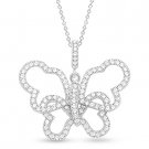 Butterfly Charm Micro-Pave Cubic Zirconia CZ Crystal Pendant 925 Sterling Silver