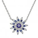 Evil Eye Bead Mayan Sun Charm Greek Turkish Nazar Hamsa Sterling Silver Necklace