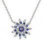 Evil Eye Bead Mayan Sun Charm Greek Turkish Nazar Hamsa Sterling Silver Necklace