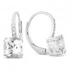 2.47ct Cushion Cut White Topaz & Diamond Leverback Dangling Earrings in 14k Gold