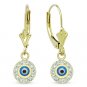 Evil Eye Bead Turkish Nazar Greek Circle Charm Dangling Drop Earrings 14k Gold