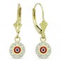 Evil Eye Bead Turkish Nazar Greek Circle Charm Dangling Drop Earrings 14k Gold