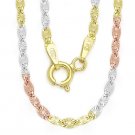 Sterling Silver 3-Tone 14k Gold Plated 2.5mm Valentino Link Italy Chain Necklace Sterling Silver 3-Tone 14k Gold Plated 2.5mm Valentino Link Italy Chain Necklace