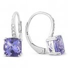 1.66 ct Cushion Cut Iolite & Diamond Leverback Dangling Earrings 14k White Gold 1.66 ct Cushion Cut Iolite & Diamond Leverback Dangling Earrings 14k White Gold