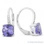 1.66 ct Cushion Cut Iolite & Diamond Leverback Dangling Earrings 14k White Gold