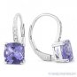 1.66 ct Cushion Cut Iolite & Diamond Leverback Dangling Earrings 14k White Gold