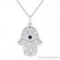 0.06 ct Diamond Hamsa Evil Eye Hand of Fatima Judaica Charm Pendant 14k Wht Gold