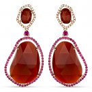 32.34ct Fancy Red Agate, Pink Sapphire & Diamond Dangling 14k Rose Gold Earrings 32.34ct Fancy Red Agate, Pink Sapphire & Diamond Dangling 14k Rose Gold Earrings