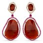32.34ct Fancy Red Agate, Pink Sapphire & Diamond Dangling 14k Rose Gold Earrings
