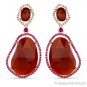 32.34ct Fancy Red Agate, Pink Sapphire & Diamond Dangling 14k Rose Gold Earrings