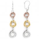Italy .925 Sterling Silver Diamond-Cut Rolling Ring Link Chain Dangling Earrings Italy .925 Sterling Silver Diamond-Cut Rolling Ring Link Chain Dangling Earrings