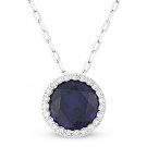 1.87 ct Round Cut Blue Corundum Gem Diamond Halo Pendant 14k White Gold Necklace