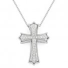 0.11ct Round Cut Diamond Pave Gothic Cross Charm Pendant Necklace 14k White Gold