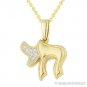 0.04ct Round Diamond Hebrew Chai Judaica Charm Necklace Pendant 14k Yellow Gold