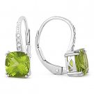 2.09ct Cushion Cut Peridot & Diamond Leverback Dangling Earrings 14k White Gold
