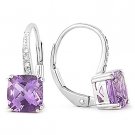 1.82ct Cushion Cut Amethyst & Diamond Leverback Dangling Earrings 14k White Gold 1.82ct Cushion Cut Amethyst & Diamond Leverback Dangling Earrings 14k White Gold