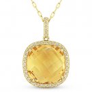 5.43 ct Cushion Cut Citrine Gem Diamond Halo Pendant 14k Yellow Gold Necklace