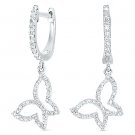 0.30ct Round Cut Diamond Dangling Leverback Butterfly Earrings in 14k White Gold