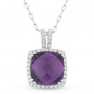 2.98 ct Cushion Cut Amethyst Gemstone Diamond Halo Pendant 14k Gold Necklace 2.98 ct Cushion Cut Amethyst Gemstone Diamond Halo Pendant 14k Gold Necklace