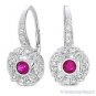 0.43 ct Round Cut Red Ruby & Diamond Leverback Dangling Earrings 14k White Gold