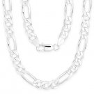 Solid 925 Sterling Silver Figaro Link Italian Italy 7.5mm Men's Chain Necklace Solid 925 Sterling Silver Figaro Link Italian Italy 7.5mm Men's Chain Necklace