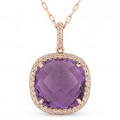 4.98 ct Cushion Cut Purple Amethyst Diamond Halo Pendant 14k Rose Gold Necklace 4.98 ct Cushion Cut Purple Amethyst Diamond Halo Pendant 14k Rose Gold Necklace