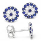 Evil Eye Turkish Nazar Greek Mati Hamsa Charm Sterling Silver 7mm Stud Earrings