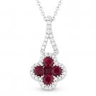 0.69ct Round Cut Ruby & Diamond Necklace Flower Charm Pendant in 14k White Gold 0.69ct Round Cut Ruby & Diamond Necklace Flower Charm Pendant in 14k White Gold