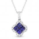 0.68 ct Princess Cut Sapphire Round Diamond Halo Necklace Pendant 14k White Gold 0.68 ct Princess Cut Sapphire Round Diamond Halo Necklace Pendant 14k White Gold