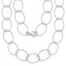 925 Sterling Silver Diamond Cut Pave Oval Link Italian Chain Necklace Italy-Made